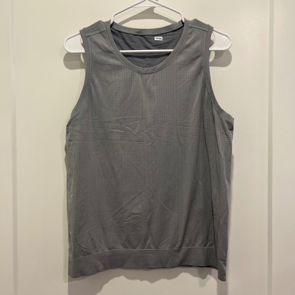 Athleta Grey Seamless Pointelle Mesh Muscle Tank Top Athletic Training Shirt